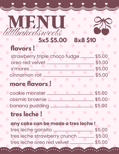 the littlbakedsweets menu